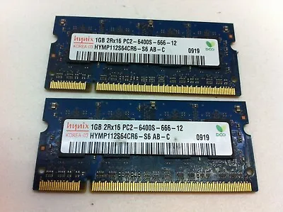 Lot Of 2 Hynix 1GB (2X1GB 2Rx16 PC2-6400S Laptop Ram MEMORY HYMP112S64CR6-S6 220 • $7.46
