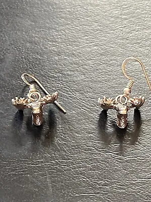 Unique Sterling Silver 925 Moose Head Antler Pair Pierced Earrings  • $25