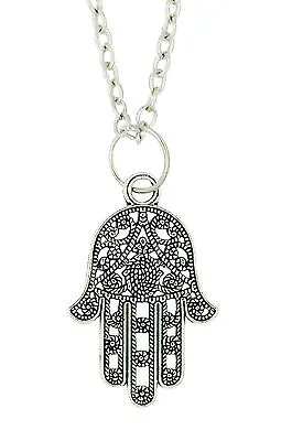 Lucky Hamsa Tibetan Silver Pendant - Fatimas Hand Of God Protection • £6.99