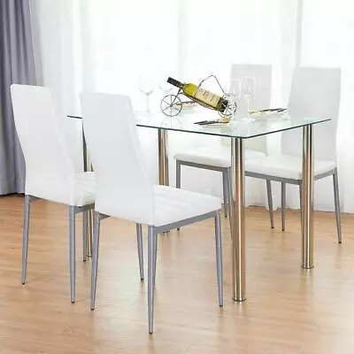 5 Piece Dining Set Table And Chairs Glass Top Dinette For Small Space Kitchen • $184.99