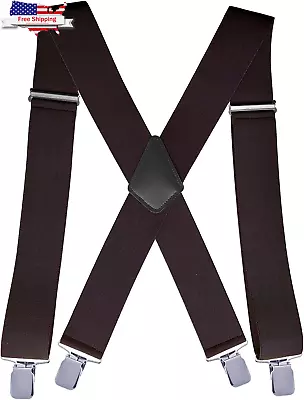 2inch Men's Heavy Duty Suspenders With Strong Clips Adjustable X-back For Work J • $13.49