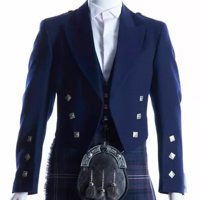 Scottish Blue Prince Charlie Kilt Jacket With Waistcoat For Men - Men's Wedding • £84.66