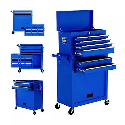 Aukfa Tool Chest 2 In 1 Steel Rolling Tool Box & Cabinet Wheels 8 Drawer Blue • $199