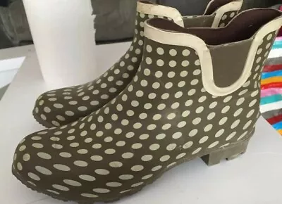 £21.99 • Buy Marks & Spencer Polka Dot Cream & Khaki Green Ankle Wellies Welly Boots UK 8