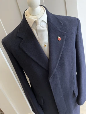 £39.99 • Buy Mens Classic Navy Blue Wool Long Sb Covert Over Coat L 40 Tweed Winter Crombie