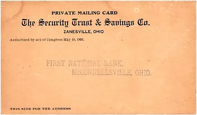 The Security Trust & Savings Co. Zanesville Ohio OH 1908 Bank Postcard Receipt • $14.99