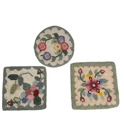 Set Of 3 Vintage Punch Needle Cheticamp Cape Breton Wool Trivet Pot Holder 6  • $19