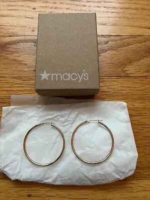 10K Yellow Gold Round Hoop Earrings From Macy's 38mm (1 1/2 Inches) • $56
