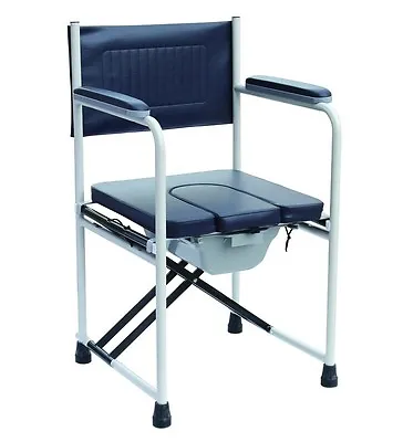 Deluxe Folding Commode Chair Portable Toilet With Padded Seat And Armrests • £74.99