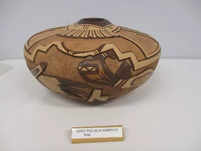$840 • Buy Signed Gary Polacca Nampeyo Native American Hopi Incised Carved Flat Seed Pot