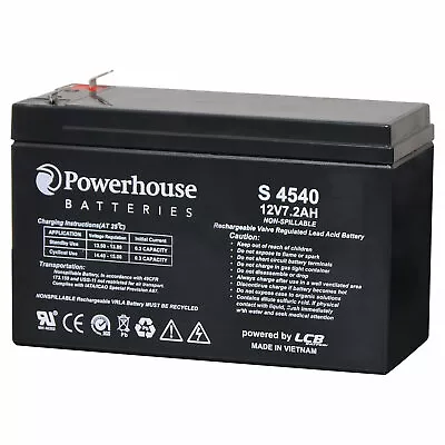 Powerhouse 12V 7.2Ah Sealed Lead Acid (SLA) Gel Battery 4.8mm/F1 For NBN Alarm • $34.95