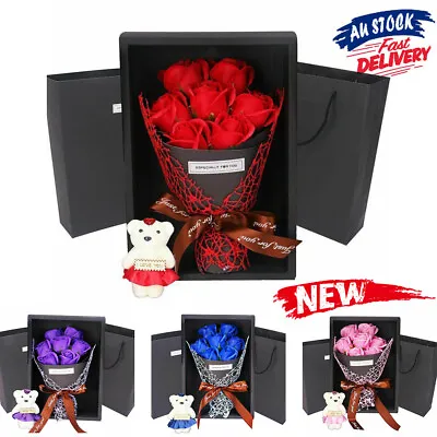 $20.29 • Buy Valentine's Day 7 Flowers Soap Flower Rose Box Bear Bouquet Festival Gifts AU