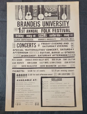$7495.50 • Buy BOB DYLAN Original 1963 Folk Festival Concert Poster PETE SEEGER --- WOW!!!