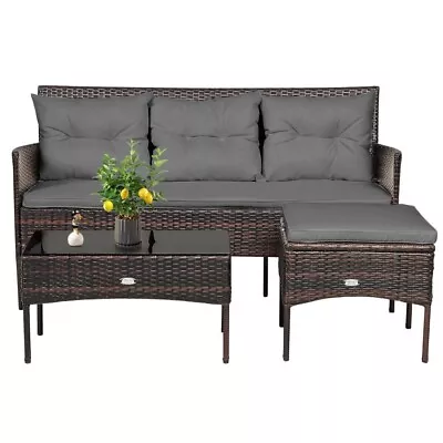 3-Piece Outdoor Patio Furniture Rattan Sectional Sofa Conversation Set Cozy Seat • $228.97