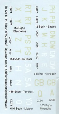 BR-124 - WWII British Squadron Codes - 1/144 Decals • £3.25