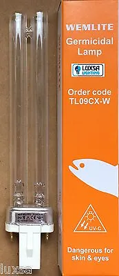 Packs Of 9W 9 Watt Germicidal Light Bulb 2 Pin Ultra Clear UVC Pond Filter   • £9.60