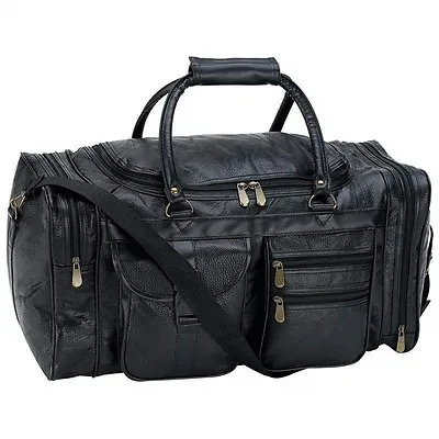 $39.99 • Buy DUFFLE TOTE BAG 21  Black Pebble Grain Leather Gym Travel Carry On Mens Luggage