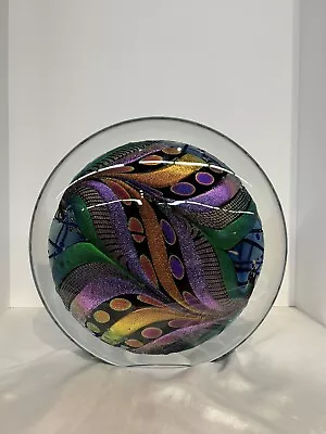 Rollin Karg Abstract Art Glass Modern Disc Sculpture Signed 2003 • $380