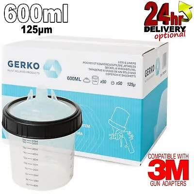 £54.50 • Buy Gerko Paint Cups System 600ml X 50 Lids|Liners|1x Outer 125ppu PPS Spray Mixing
