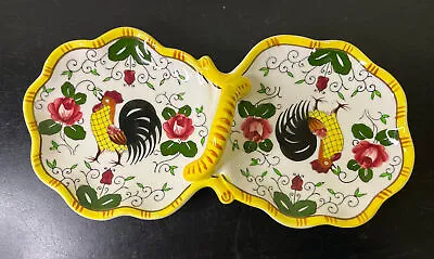 Vintage Ucagco Early Provincial Rooster Roses Condiment Dish Divided Plate • $24.90