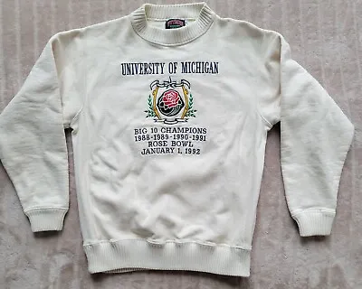 Vtg 1992 University Of Michigan Rose Bowl Sweatshirt By Nutmeg Cream / White • $26