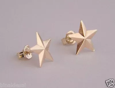 9ct Gold 9mm Diamond Cut 5 Pointed Star Studs Earrings Girls Mums X'mas GIFT BOX • £17.50