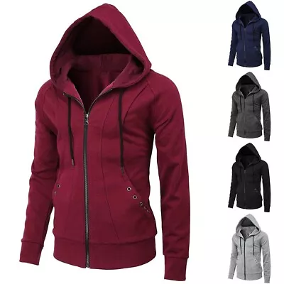 Fashionable Men's Full Zip Hoodie Solid Color Hooded Sweatshirt For Sports • £29.87