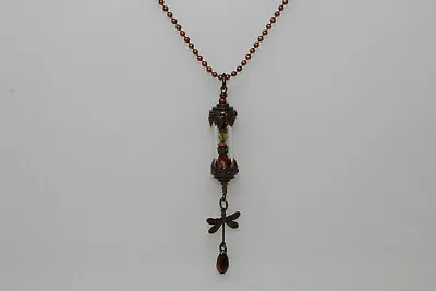 Vintage Copper Whimsical Crystal Pendant With Dragonfly On 21  Necklace • $29.99