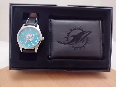 Miami Dolphins NFL Black Watch And Wallet Gift Set - Free Shipping  • $40