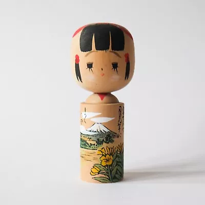 KOKESHI Doll 5  Japanese Wooden Figure Ornament Statue Hand-painted #19 • £15