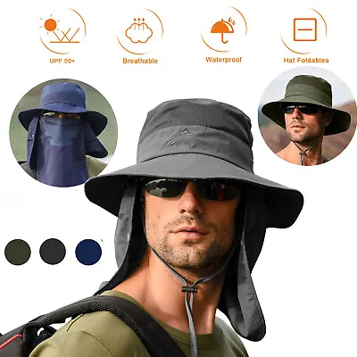 $11.99 • Buy Wide Brim Sun Hat UV Protection Bucket Cap For Hiking Camping Fishing Safari Men