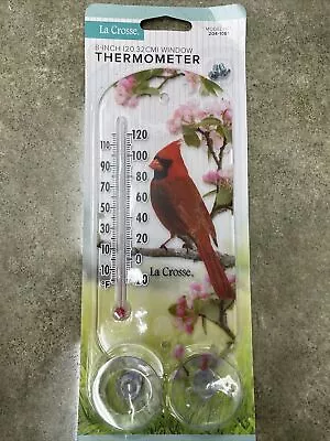 204-1081 La Crosse 8  Indoor/Outdoor Clear Window Thermometer - Cardinal • $9.95