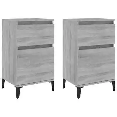 2x Wooden Bedside Tables Drawers Storage Side Cabinets Bedroom Nightstand Grey • $125.47