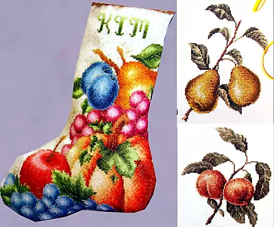 Christmas Fruit Stocking Design Vintage Pears Oranges CROSS STITCH PATTERNS • $2.99