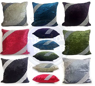 Large Crush Velvet Diamante Cross Lace Cushions Covers 17X17 Or21 X21  7 Colors • £5.25