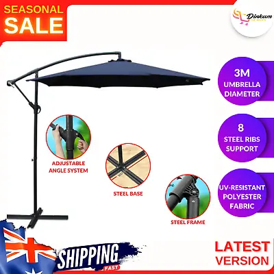 $129.81 • Buy New Outdoor Cantilever Umbrella Garden Shade Large Market Pool AU Blue Lawn 3M