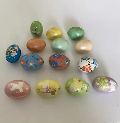 Lot Of 14 Vintage 1973 Easter Eggs Hand Painted Bunny Lamb Duck Ceramic Wood Tin • $58