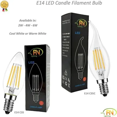 E14 SES LED Candle Filament Light Bulb 2W|4W|6W Warm White Edison Small Screw • £17.05