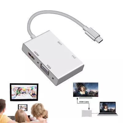 Type C To DVI HDMI VGA USB Cable Video Adapter For Macbook MAC To TV Projector • $15.28