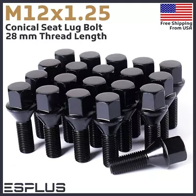 20 Lug Bolt M12x1.25 Black 28mm Shank Fit Alfa Romeo/Chrysler/Dodge/Fiat/Jeep • $30.99