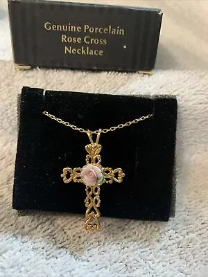 Avon Vintage 1994 Genuine Porcelain Rose Cross Necklace • $7