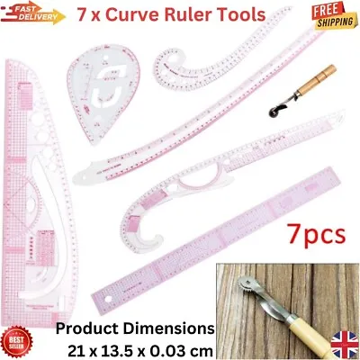 7Pcs Sew French Curve Metric Ruler Multifunction Sewing Dressmaking Tailor Tool • £10.39
