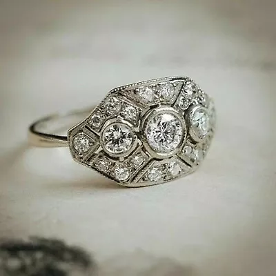 Vintage Art Deco Wedding Anniversary Ring 2.02 Ct Cubic Zirconia 14k White Gold • $288.94