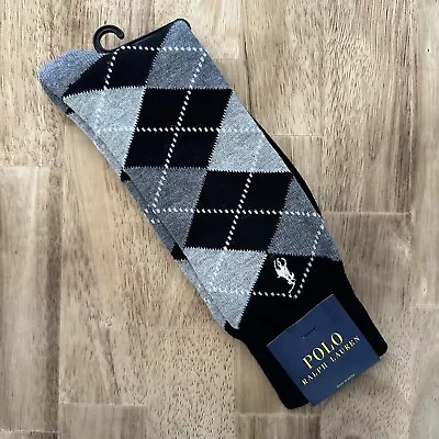 Polo Ralph Lauren Argyle Dress Socks Cotton Trouser Slack Socks Black Grey Mens • $17.95