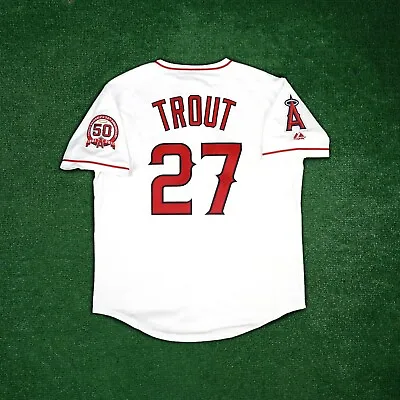 Mike Trout 2011 Los Angeles Angels Home White W/ 50th & Team Patch Men's Jersey • $119.99