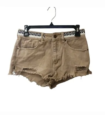 P.S. Erin Wasson Tan Boho Distressed Shorts Size 27 • $15