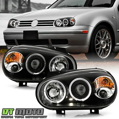 Black 99-06 VW Golf Mk3  Dual Halo Projector Headlights W/Fog Lights Left+Right • $148.99