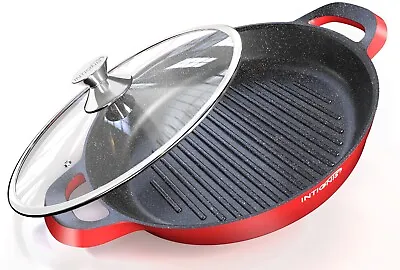 £39.99 • Buy Griddle Frying Pan Skillet With Lid Ovenproof 32cm Plate BBQ Grill For All Hobs 