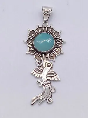 $19.99 • Buy Zuni Aztec Bird/Sun Turquoise Pendant 925 Silver 5.6g (SS2097099)