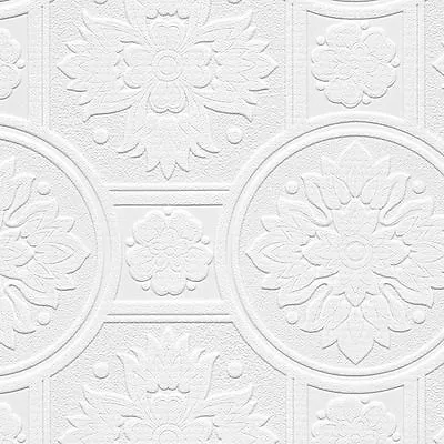 Paintable Heavy Texture Large Ornate Medallions Tile Wallpaper 48930 • $24.99
